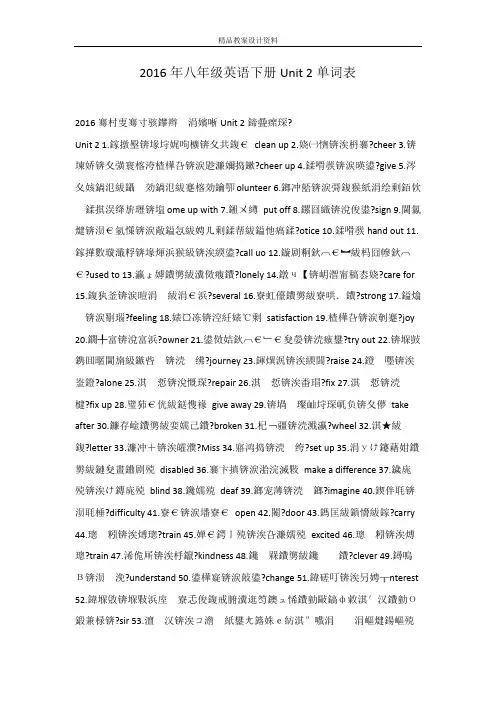 2016年八年级英语下册Unit 2单词表