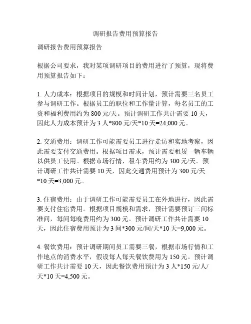 调研报告费用预算报告