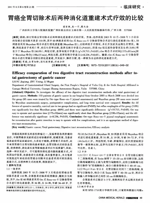 胃癌全胃切除术后两种消化道重建术式疗效的比较