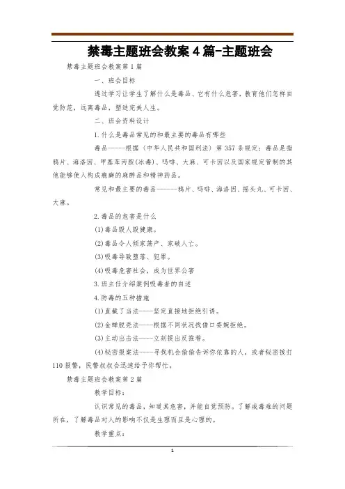 禁毒主题班会教案4篇-主题班会