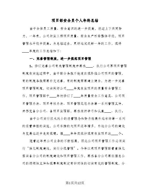 项目部安全员个人年终总结（3篇）