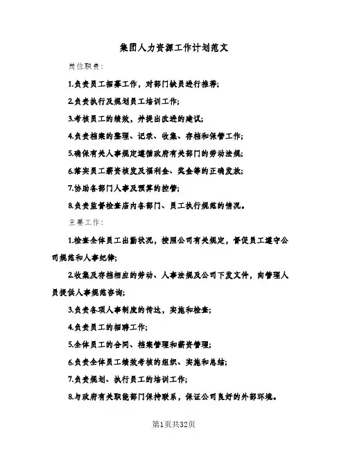 集团人力资源工作计划范文（五篇）