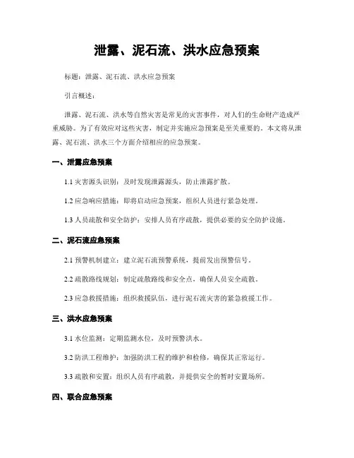 泄露、泥石流、洪水应急预案