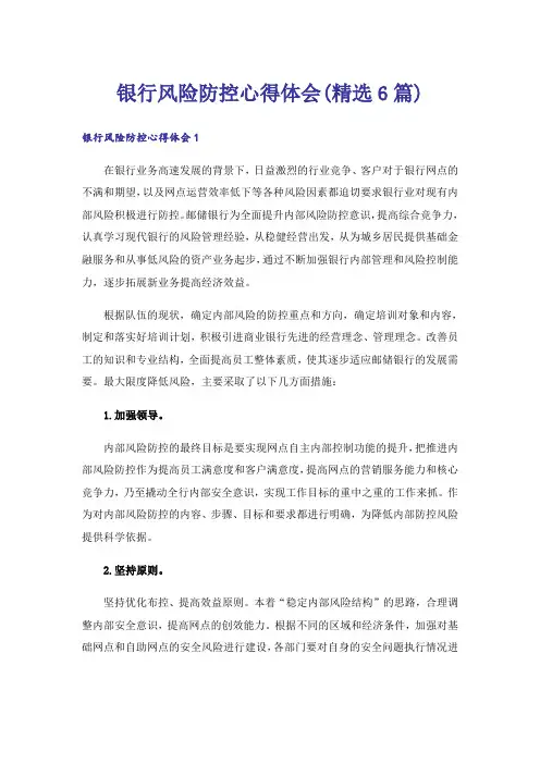 银行风险防控心得体会(精选6篇)