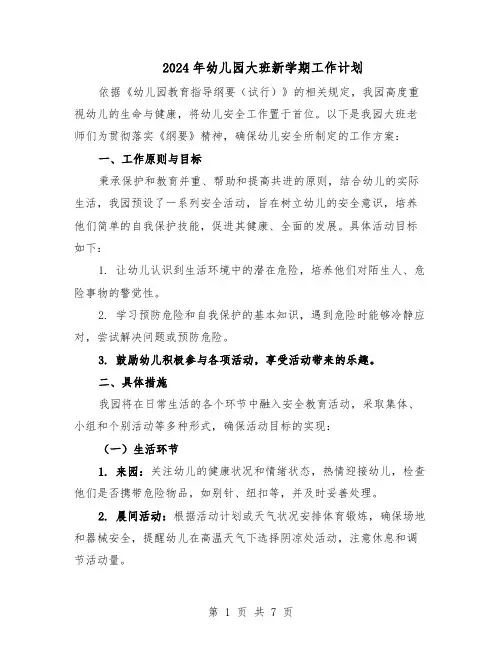 2024年幼儿园大班新学期工作计划（四篇）