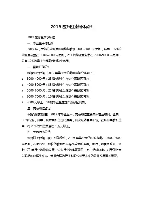 2019应届生薪水标准