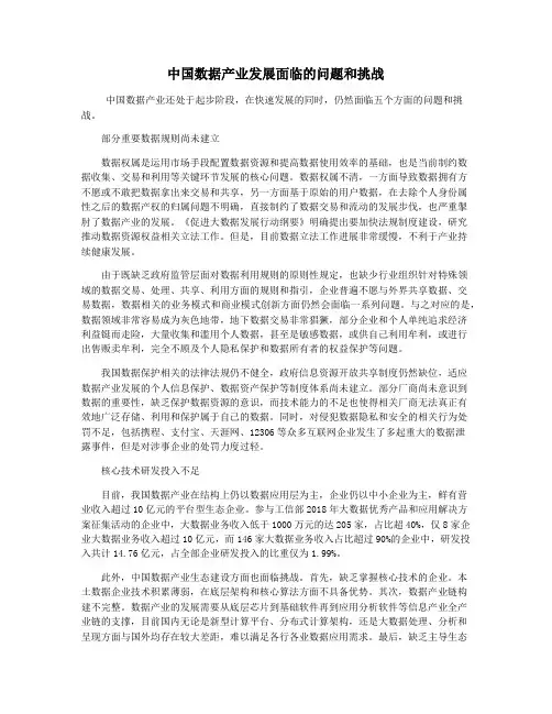 中国数据产业发展面临的问题和挑战