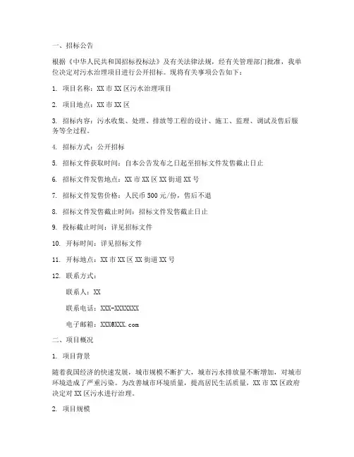 污水治理项目招标文件