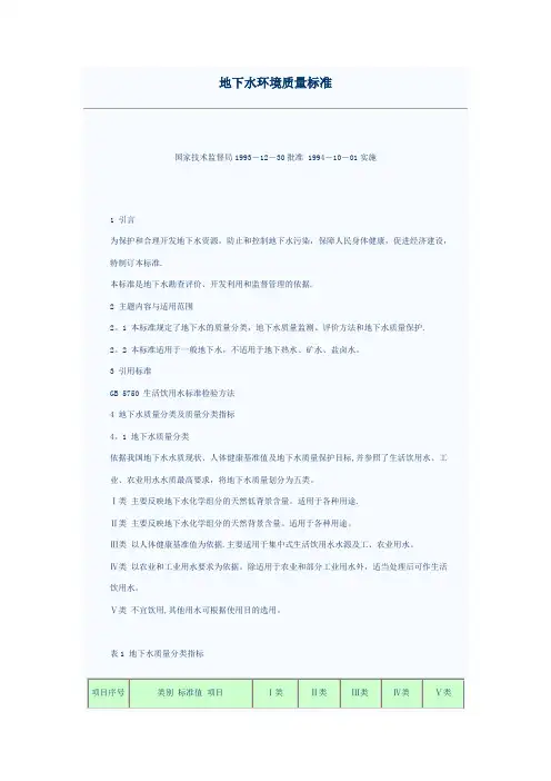 地下水环境质量标准