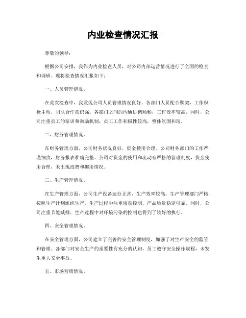 内业检查情况汇报