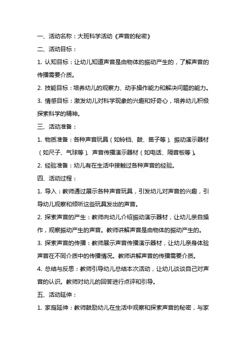 大班科学活动声音的秘密教案