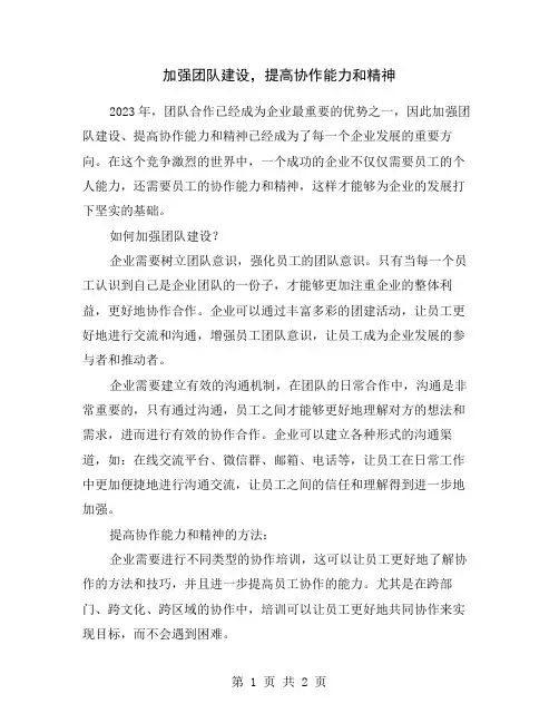 加强团队建设,提高协作能力和精神