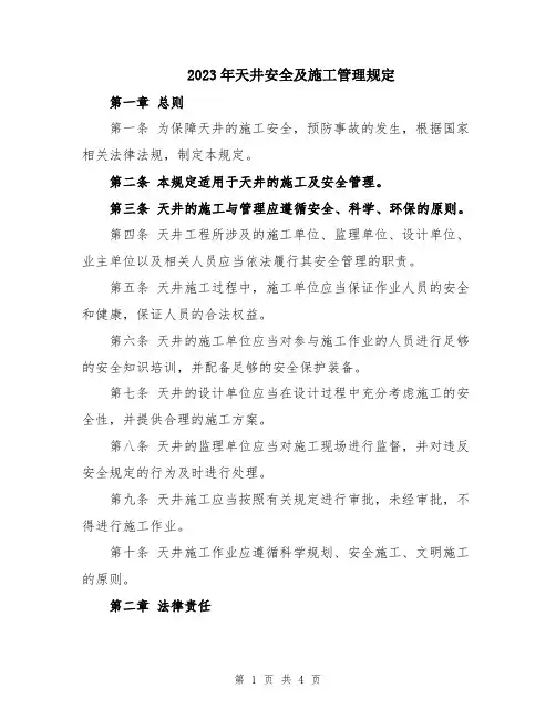 2023年天井安全及施工管理规定