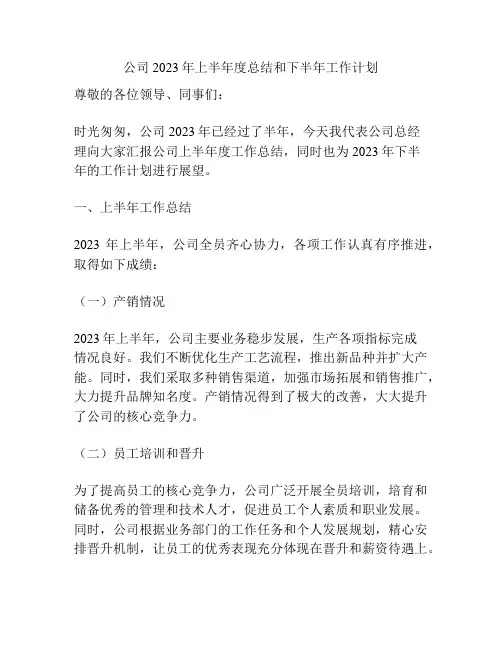 公司2023年上半年度总结和下半年工作计划