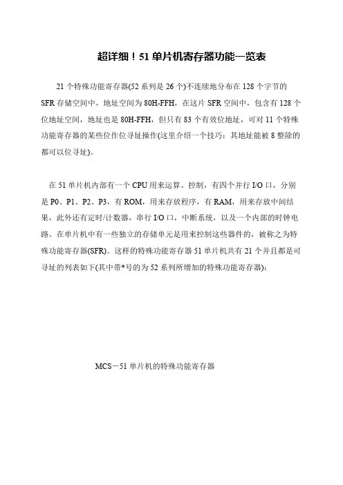超详细!51单片机寄存器功能一览表