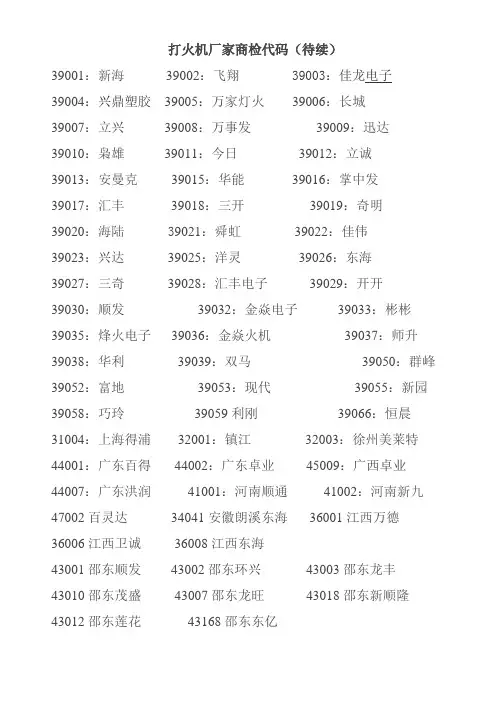 打火机商检代码大全