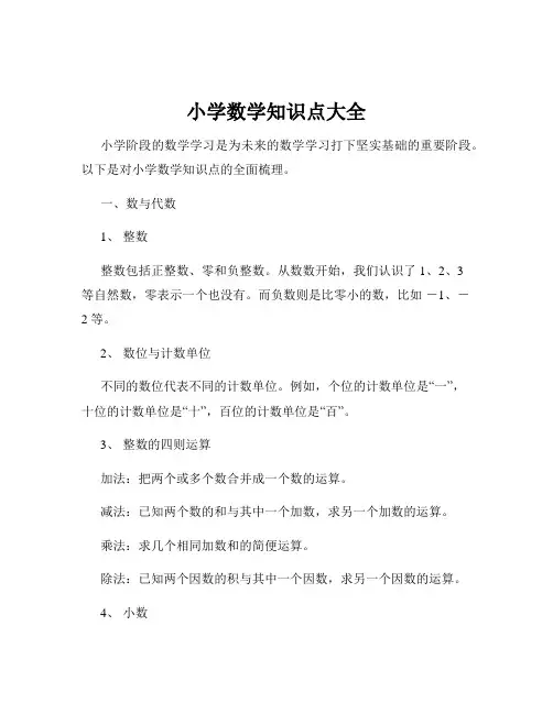 小学数学知识点大全