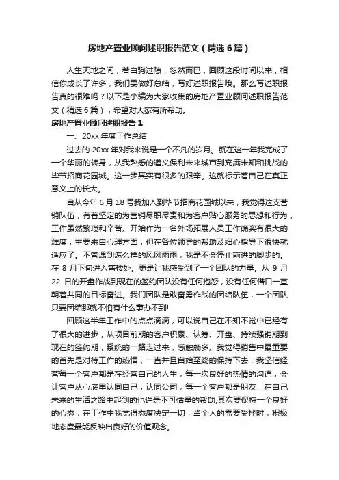 房地产置业顾问述职报告范文（精选6篇）