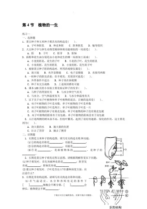 初中浙教版科学七年级下册同步测试(含答案)：1.4植物的一生