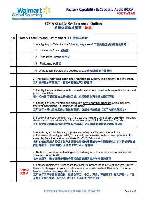 2014年沃尔玛FCCA(ASDA)审核要求