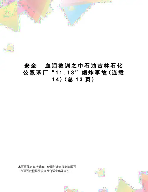安全血泪教训之中石油吉林石化公双苯厂“11.13”爆炸事故