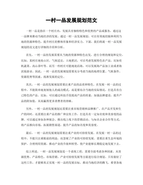 一村一品发展规划范文