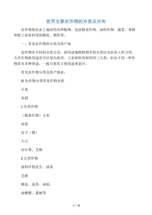 全世界主要农作物分类及分布-无需积分