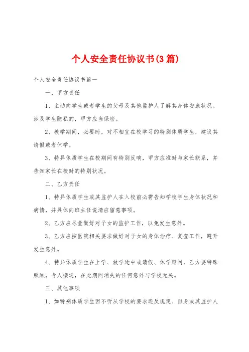 个人安全责任协议书(3篇)