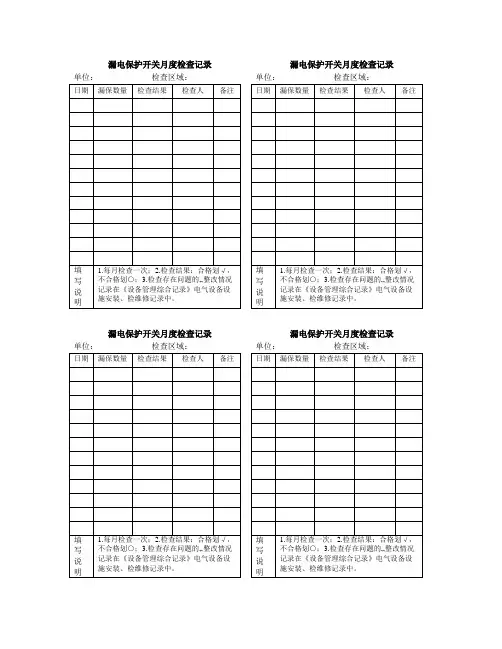 漏电保护器测试检查记录表