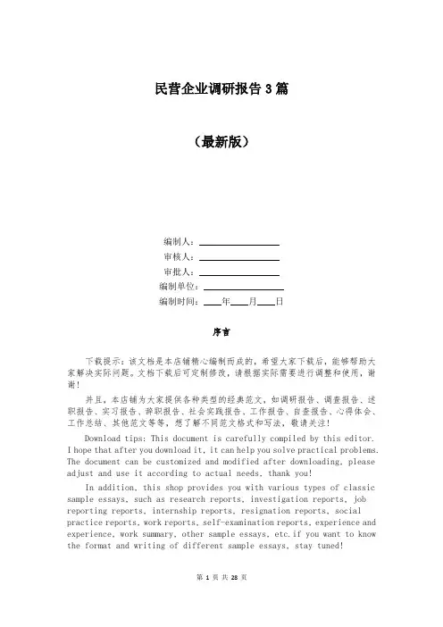 民营企业调研报告3篇