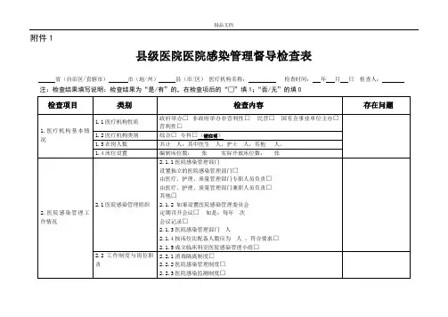 基层医院医院感染管理专项督导检查表