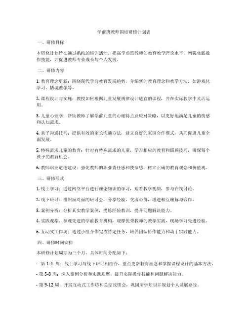 学前班教师国培研修计划表
