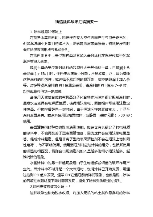 铸造涂料缺陷汇编摘要一