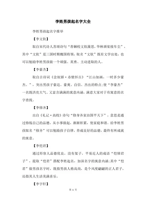 李姓男孩起名字大全