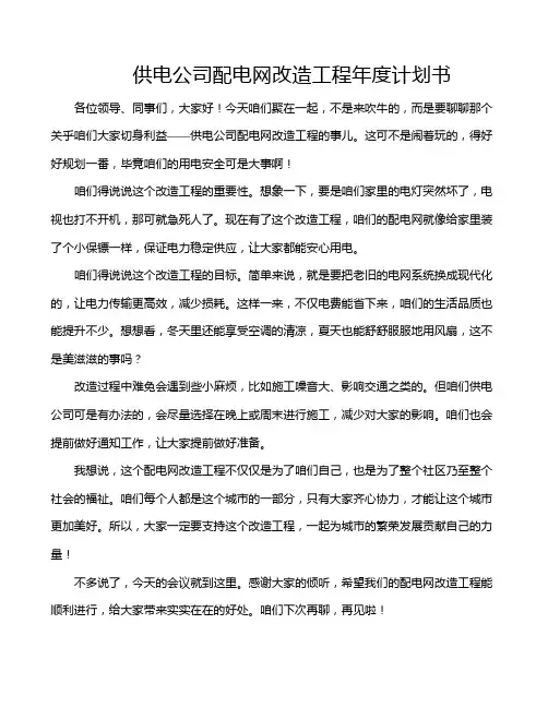 供电公司配电网改造工程年度计划书