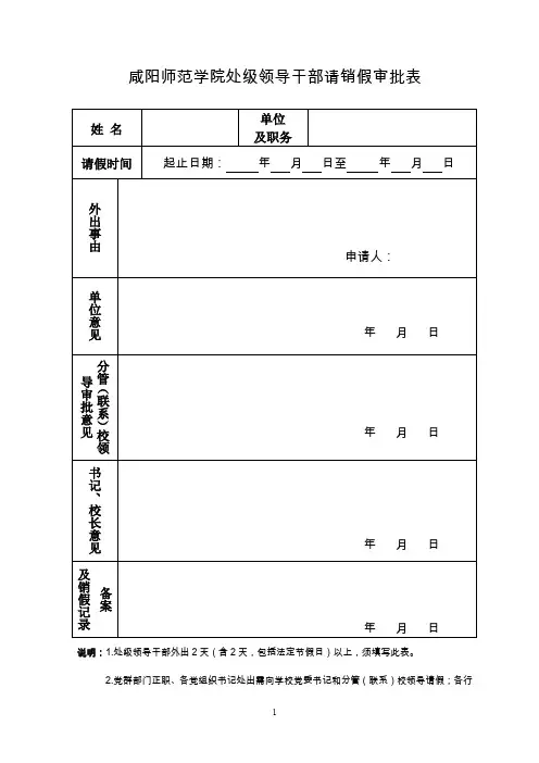 咸阳师范学院处级以上领导干部请销假审批表.doc