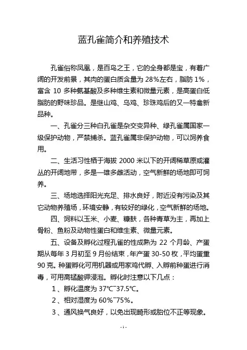 蓝孔雀简介和养殖技术