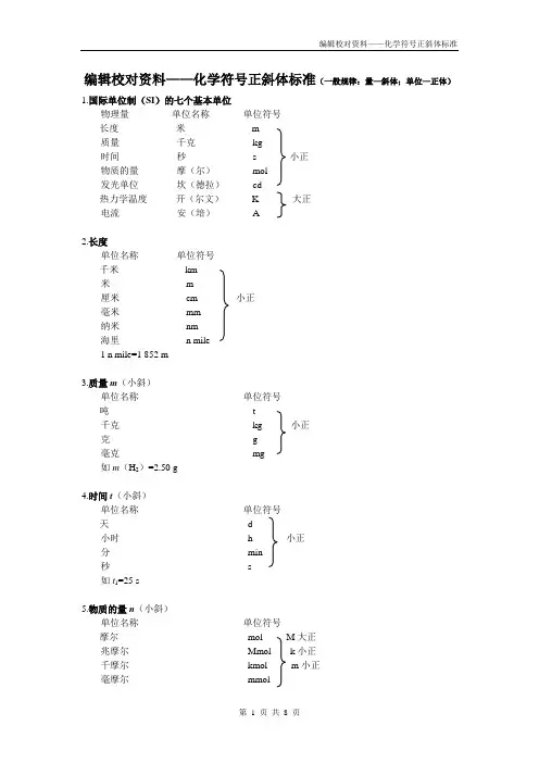 编辑校对——化学符号正斜体标准(精校版)解析