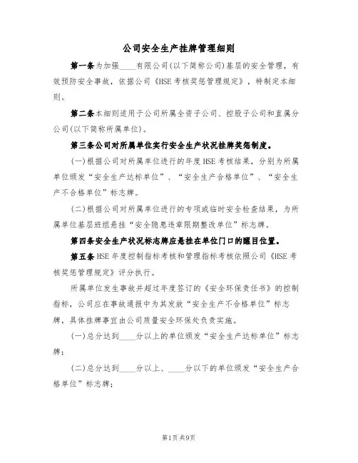 公司安全生产挂牌管理细则(5篇)