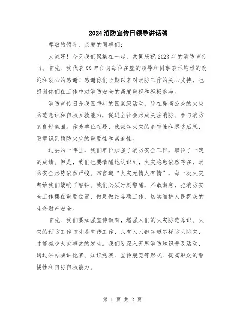 2024消防宣传日领导讲话稿