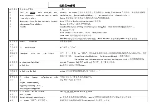 状语从句连词表格
