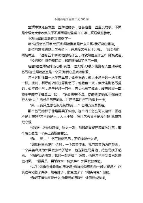 不期而遇的温暖作文800字_中考满分作文_