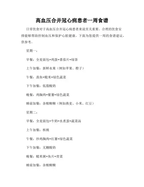 高血压合并冠心病患者一周食谱