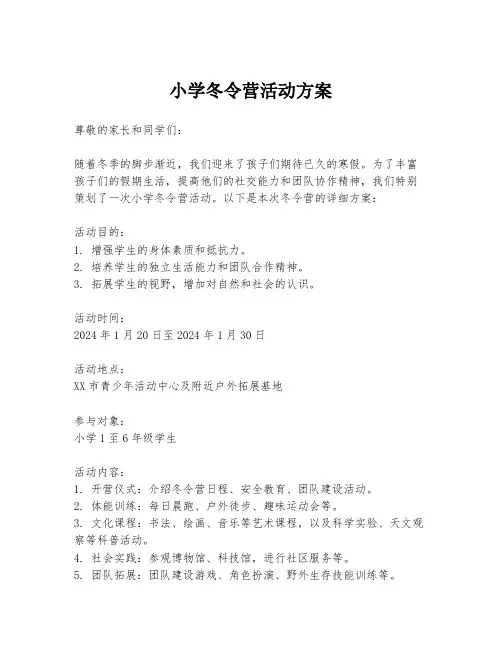 小学冬令营活动方案