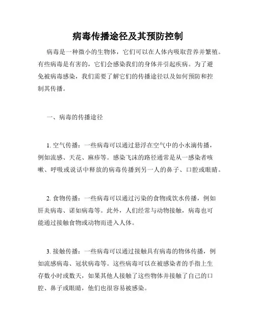 病毒传播途径及其预防控制
