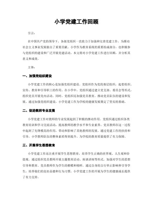 小学党建工作回顾