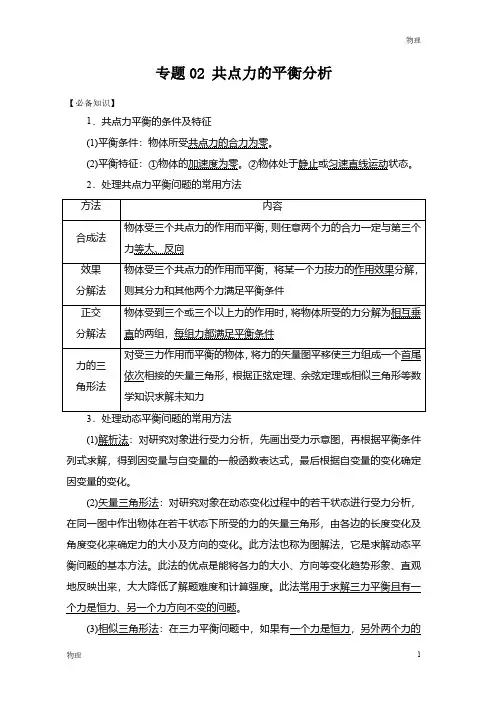 2024年新高一物理初升高衔接《共点力的平衡分析》含答案解析