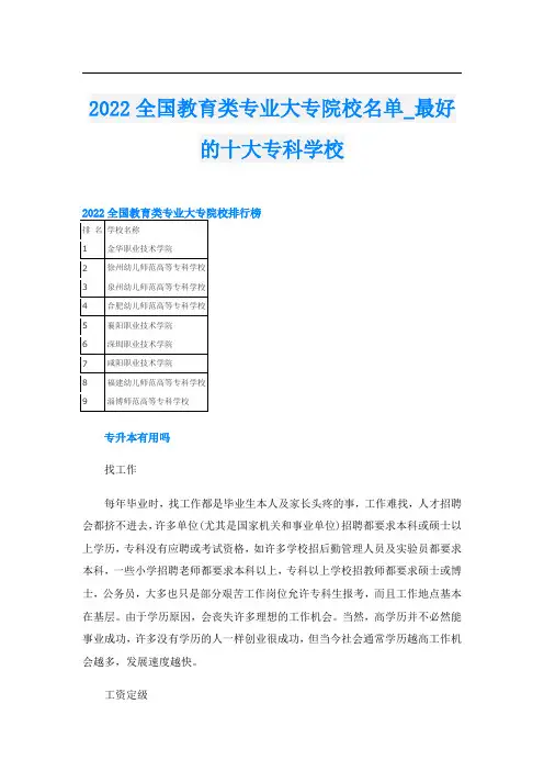 2022全国教育类专业大专院校名单_最好的十大专科学校