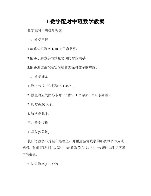 1数字配对中班数学教案