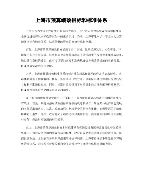 上海市预算绩效指标和标准体系